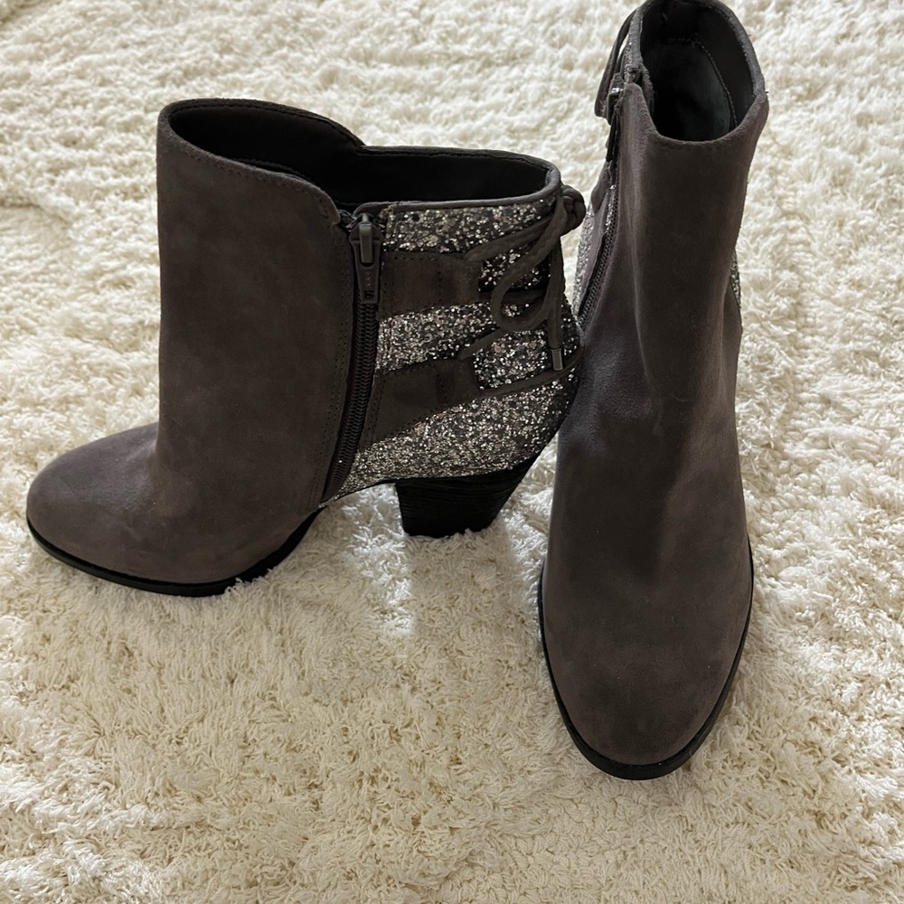 Gianni Bini Gray Ankle Boots with Silver Glitter Accent